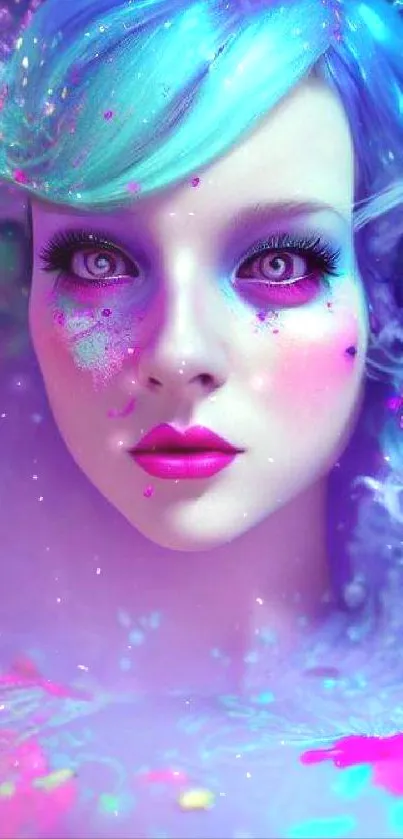 Colorful fantasy wallpaper featuring a surreal face and vibrant hues.