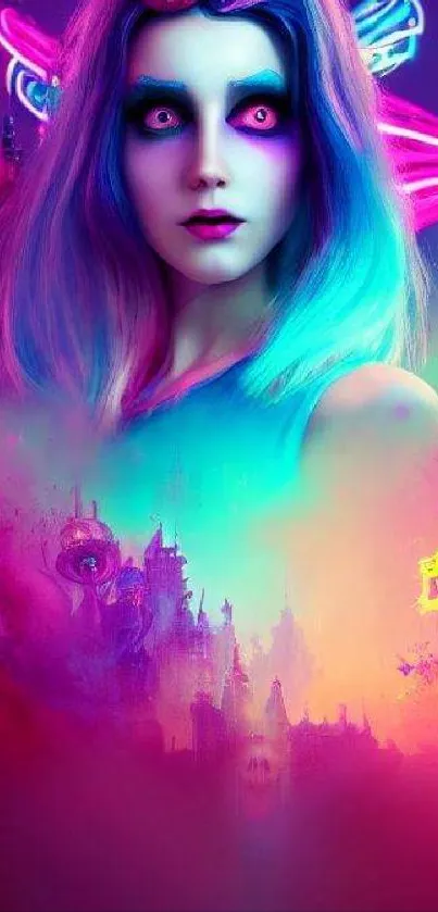 Vibrant fantasy character with neon magenta hues and mystical eyes.