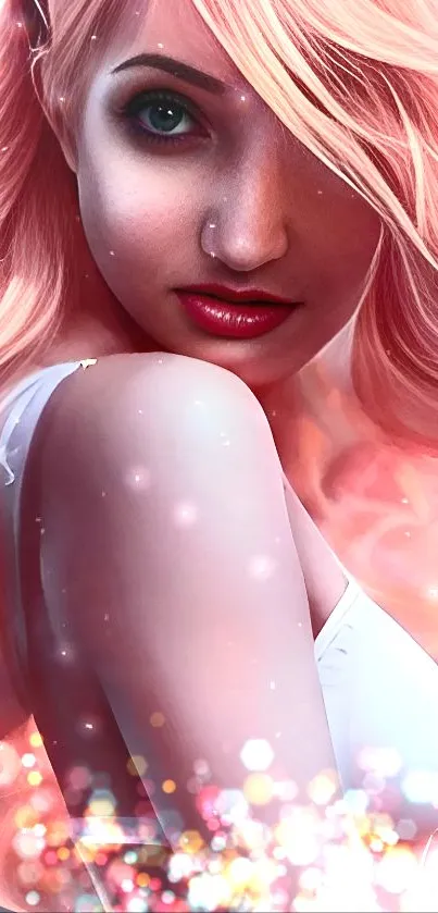 Vibrant fantasy art mobile wallpaper featuring a captivating pink portrait.