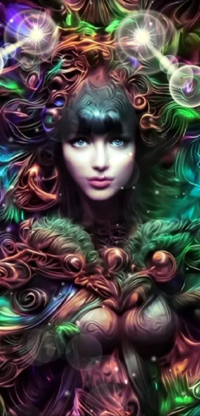 Fantasy art wallpaper with vibrant colors and mythical figure.