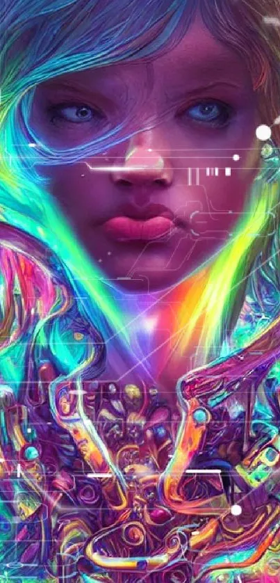 Vivid fantasy character in colorful abstract art.