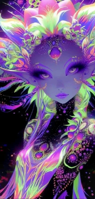 Vibrant fantasy art wallpaper featuring a neon mystical figure.