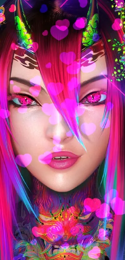 Vibrant neon fantasy art wallpaper with intricate and colorful details.