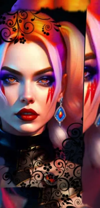 Vibrant fantasy art wallpaper with a bold, colorful character design.