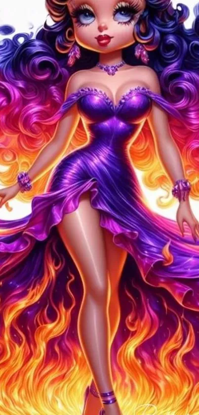 Vibrant fantasy wallpaper with magical figure in flames.