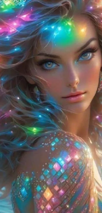 Fantasy art portrait with colorful lights