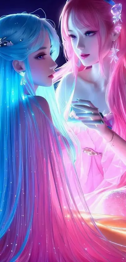 Mystical anime characters with neon colors and ethereal vibes.