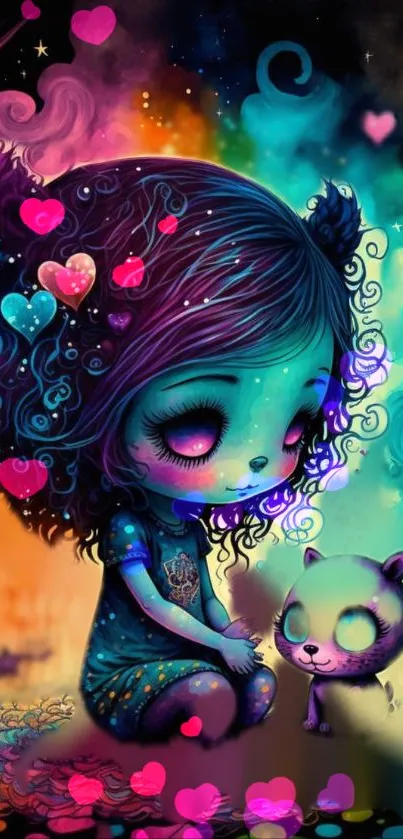 Whimsical fantasy character with colorful animal in vibrant mobile wallpaper.