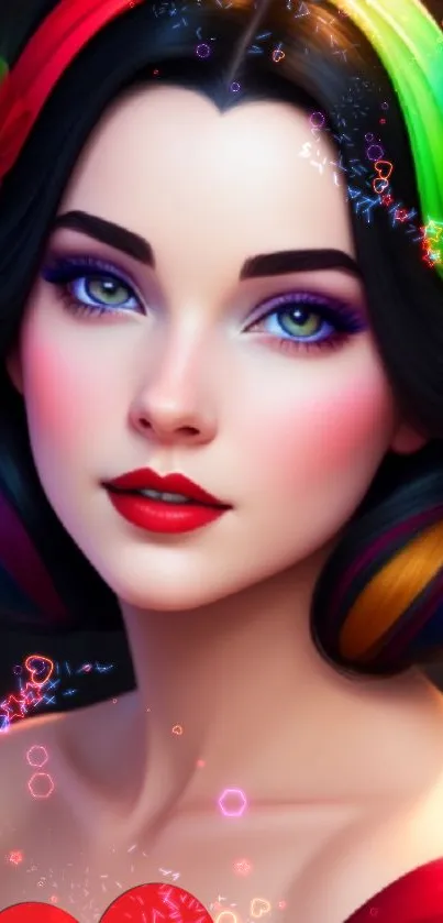 Fantasy character with colorful hair and floral accents in vibrant art style.