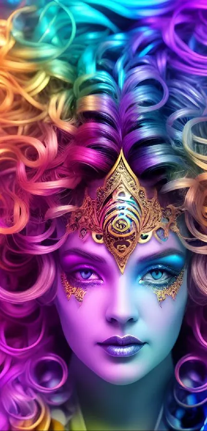 Vibrant fantasy art with colorful ethereal figure and intricate details.