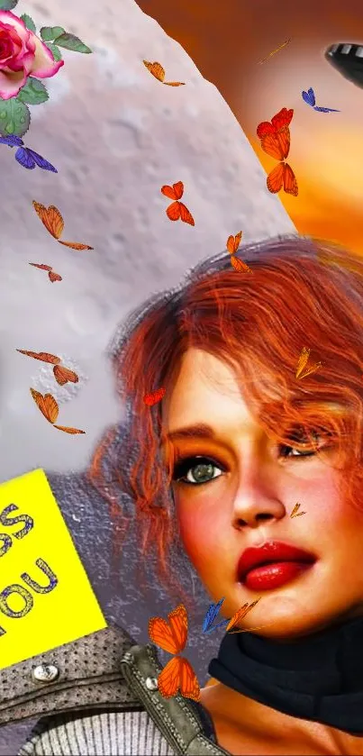 Vibrant fantasy art wallpaper with a colorful character and butterflies.