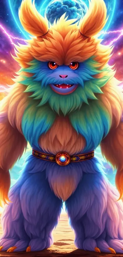 Colorful fantasy beast in vibrant landscape wallpaper.