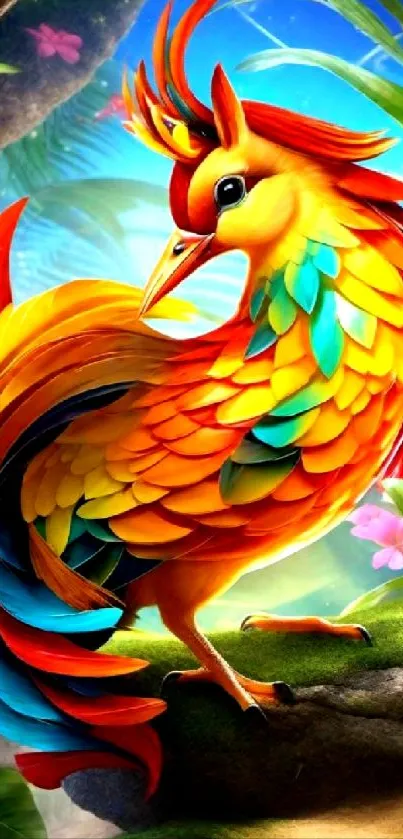 Vibrant and colorful fantasy bird wallpaper for mobile phone screen.