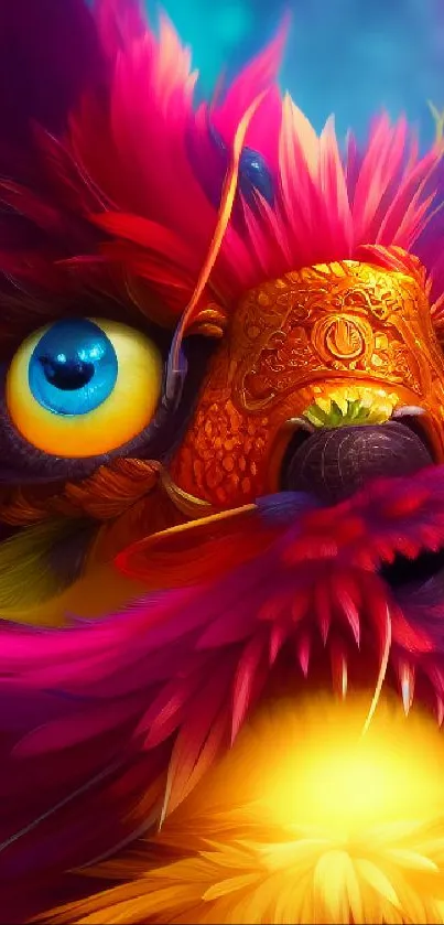 Colorful, vibrant fantasy bird artwork with detailed feathers.