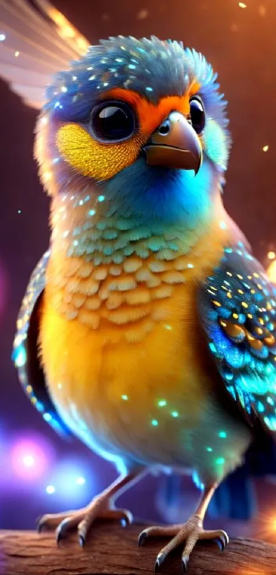 Vibrant digital art of a fantasy bird with colorful, glowing feathers.