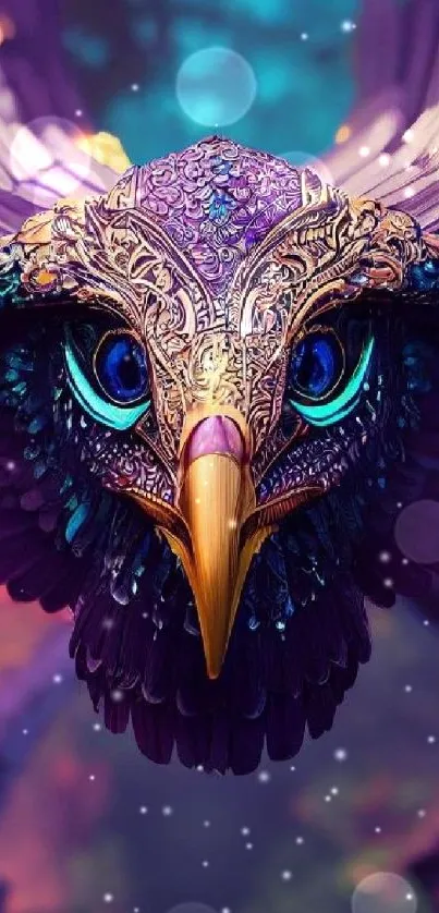 Intricate purple fantasy bird with vibrant plumage for mobile wallpaper.