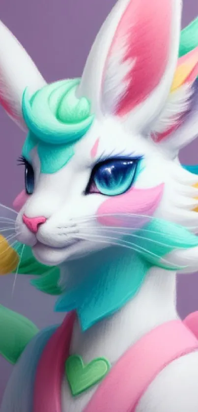 Colorful fantasy bunny with vibrant pastel hues.