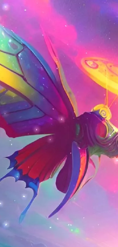 Vibrant fantasy butterfly in surreal colors, perfect for mobile.