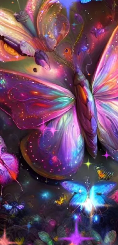 Vibrant butterfly fantasy art with neon colors.