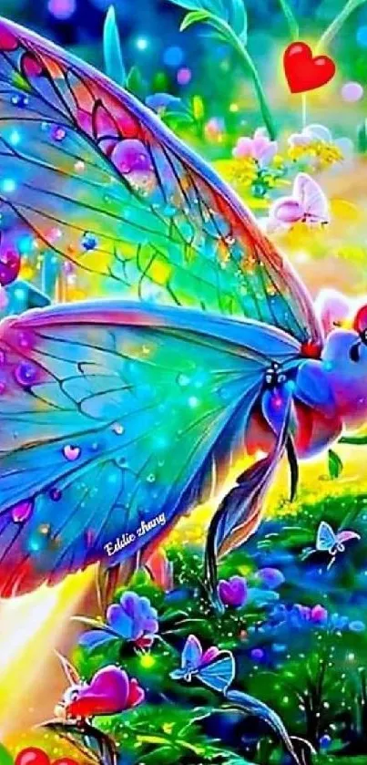 Vibrant fantasy butterfly with colorful wings.