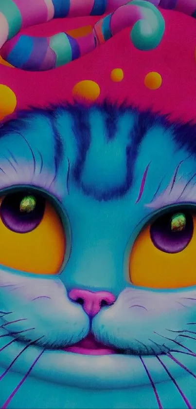 Vibrant, colorful cat fantasy art wallpaper with surreal design.