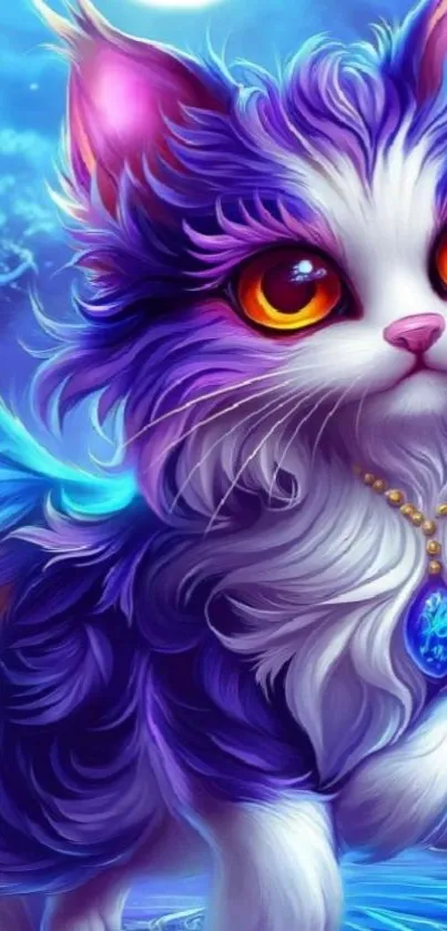 Vibrant fantasy cat art in vivid colors.