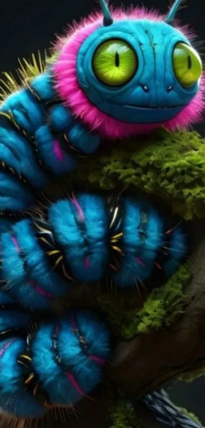 Vibrant blue fantasy creature on tree