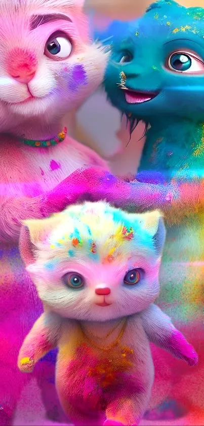 Colorful fantasy creatures with bright hues and whimsical charm.