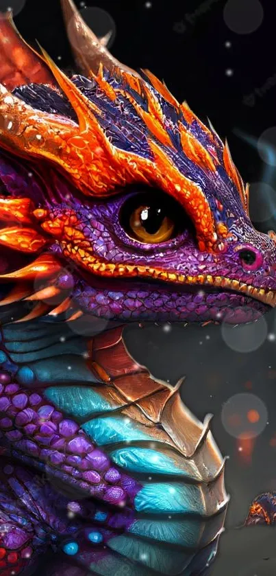 Colorful dragon artwork with fiery accents and vibrant scales.