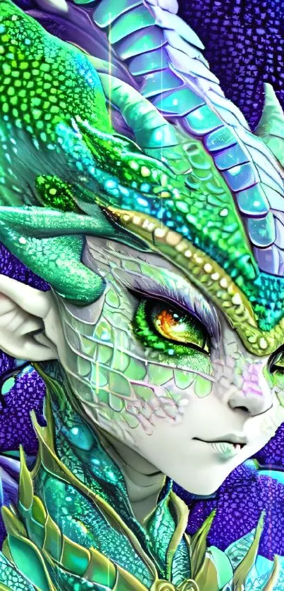 Intricate fantasy dragon with vibrant green scales.