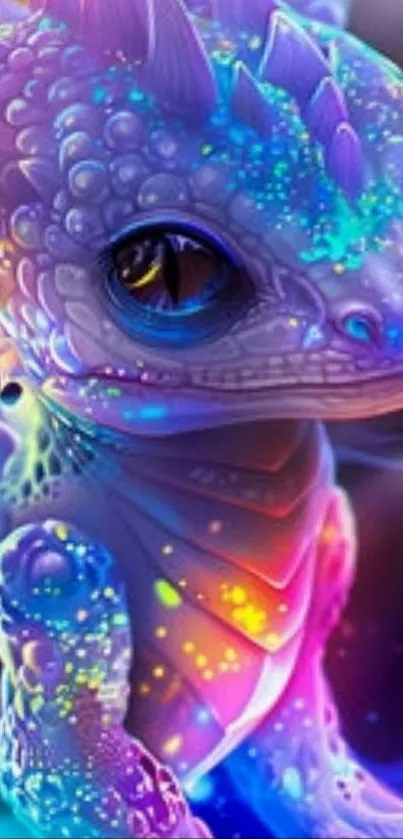 Mystical glowing dragon with vibrant colors.