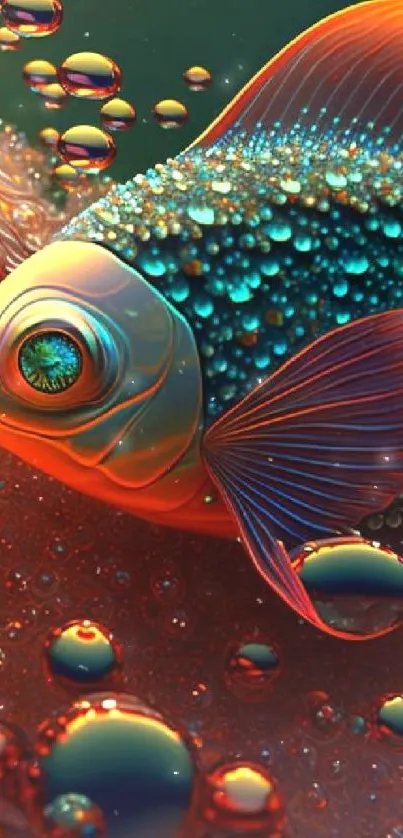 Vibrant digital artwork of a fantasy fish with bright orange and blue hues.