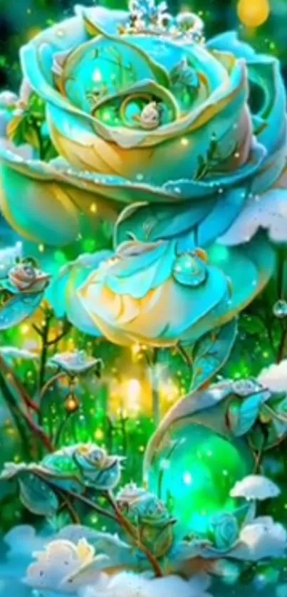 Fantasy flower wallpaper with vibrant teal rose.