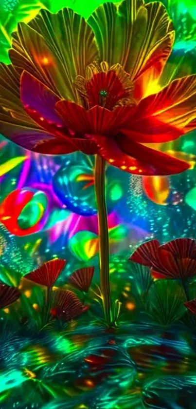 Vibrant psychedelic flower design for mobile wallpaper.