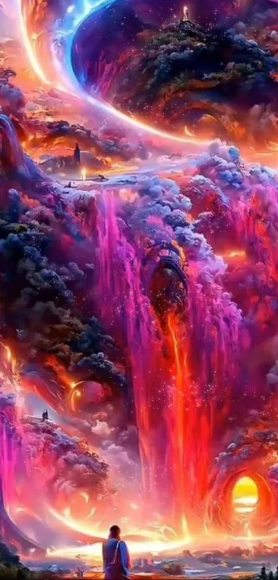 Fantasy landscape with vibrant colors and mystical elements for mobile wallpaper.