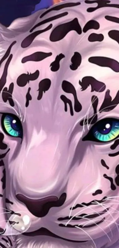 Fantasy leopard with striking blue eyes, perfect for mobile wallpaper.