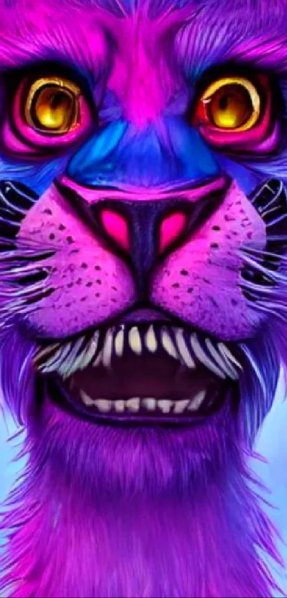 Vibrant fantasy lion with purple fur.