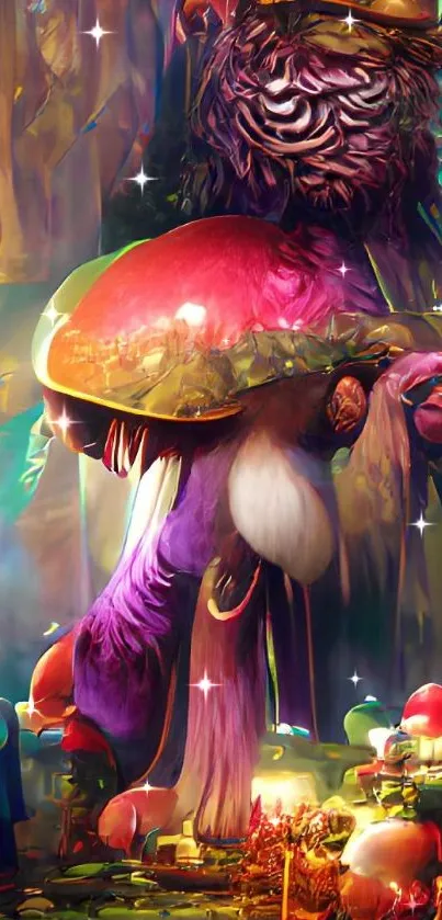 Whimsical fantasy mushroom art wallpaper with vibrant colors.