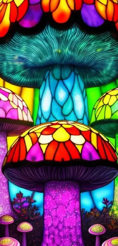 Colorful, vibrant mushrooms on fantasy mobile wallpaper.