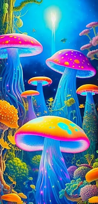 Vibrant fantasy mushroom wallpaper with glowing colors.