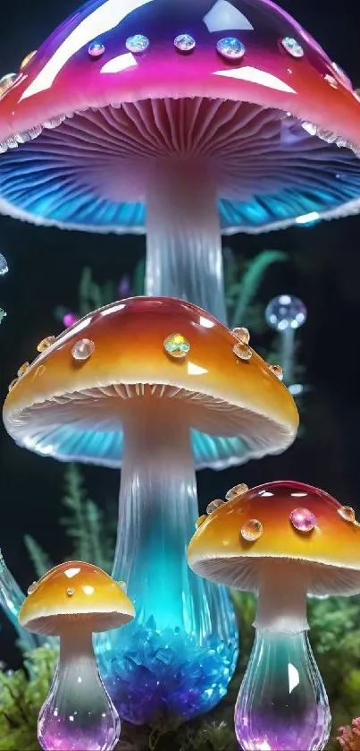 Vibrant neon mushroom wallpaper with colorful hues and enchanting glow.