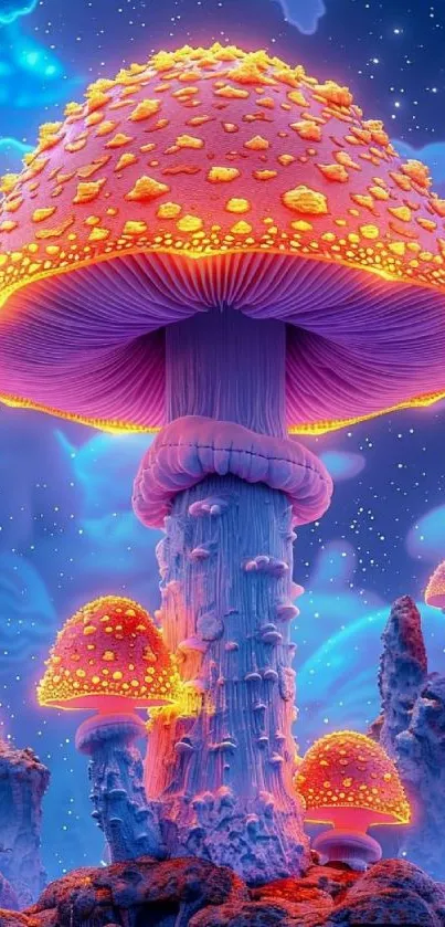 Fantasy mushroom wallpaper with vibrant colors and glowing details.