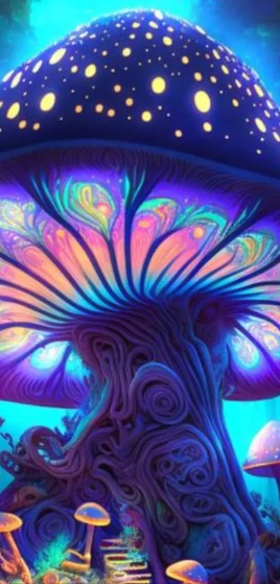 Fantasy mushroom digital art wallpaper with vibrant colors.