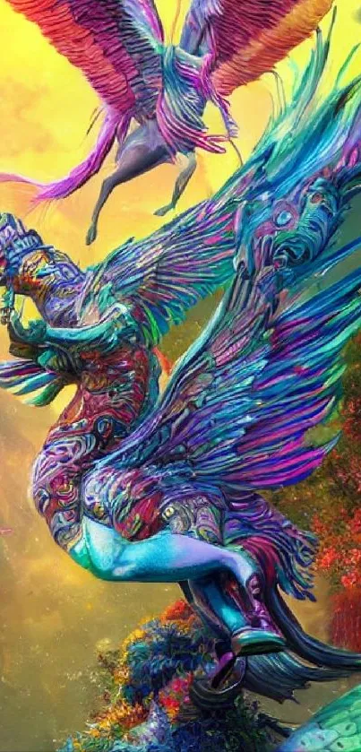 Colorful Pegasus fantasy art mobile wallpaper.