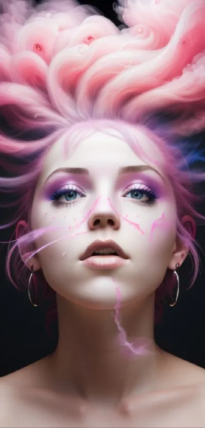 Fantasy portrait with vibrant pink hair and creative design.