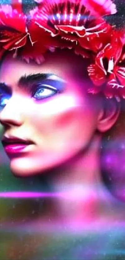 Colorful fantasy portrait with floral headdress.