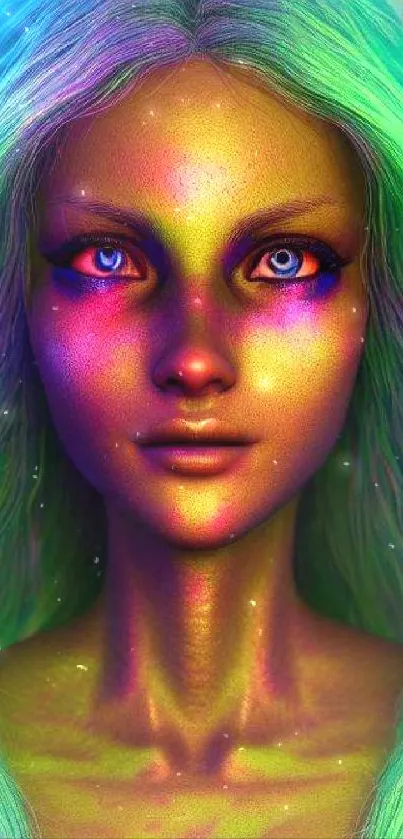 Vibrant neon portrait with dazzling colors and futuristic design.