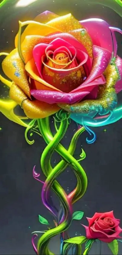 Colorful fantasy rose with glowing effects