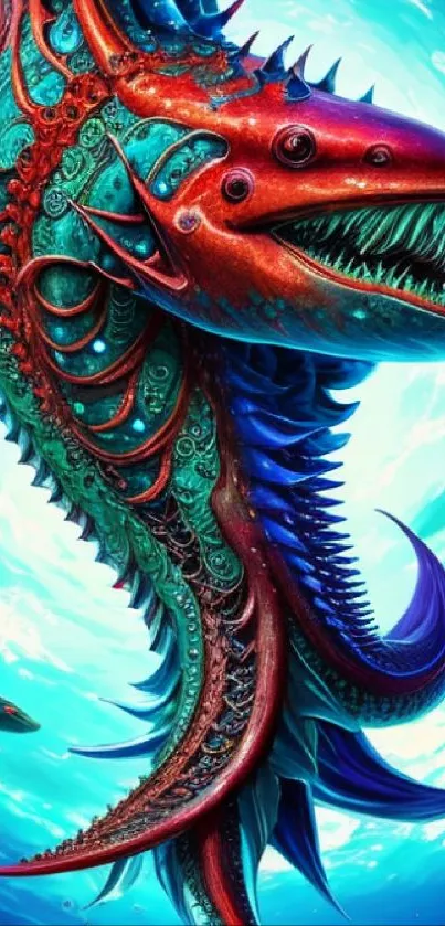 Colorful and vibrant fantasy sea creature in an oceanic setting.