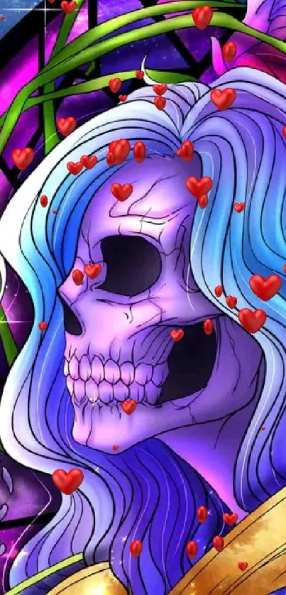 Colorful skeleton with rose in a cosmic fantasy setting.